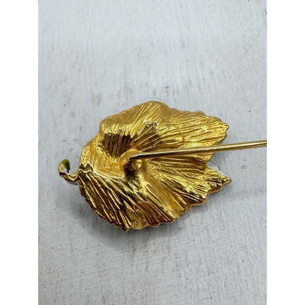 Vintage Enamel Leaf Stick Pin Green Brown Fall Autumn Tree Classic